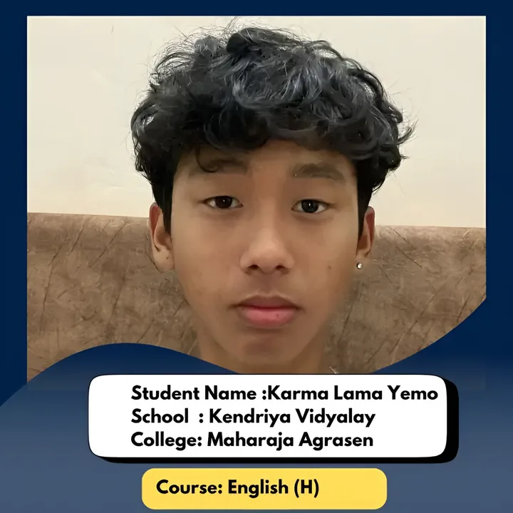 Karma Lama Yemo, ISL student, admitted to Maharaja Agrasen College for English (H)