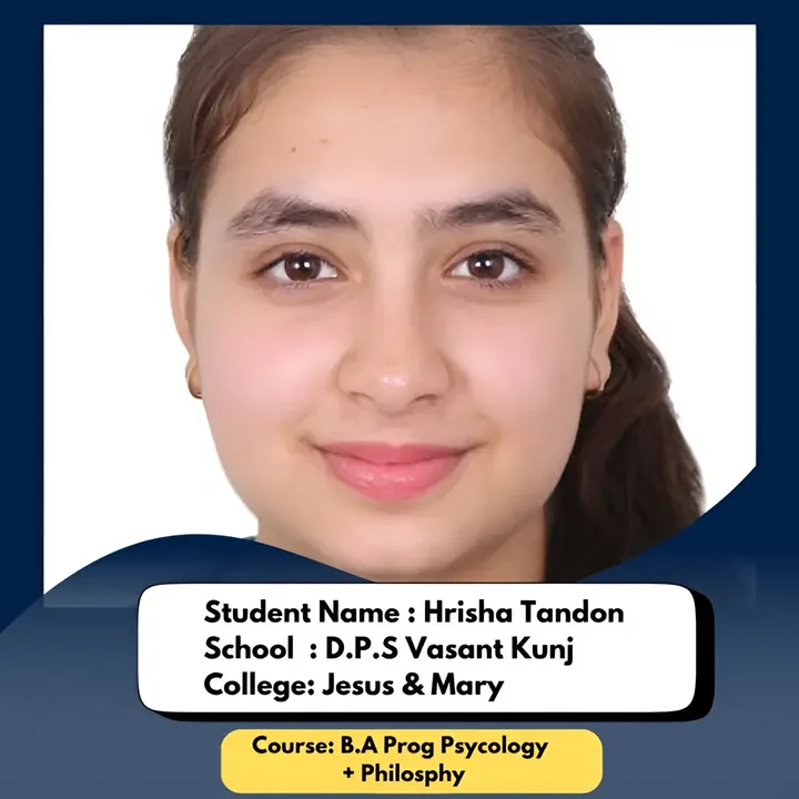 Hrisha Tandon, ISL student, admitted to Jesus & Mary College for B.A. Prog. Psychology + Philosophy