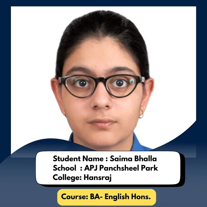 Saima Bhalla, ISL student, admitted to Hansraj College for BA English Hons.